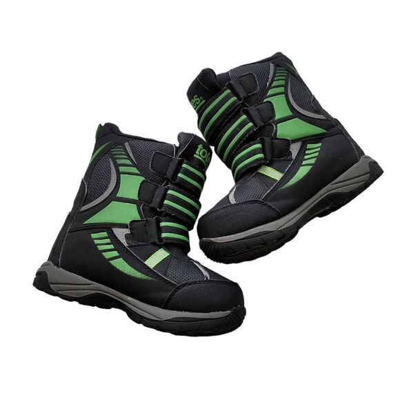 TOTES Black and Green Kids Snow Boots Sz 12 - Picture 4 of 7